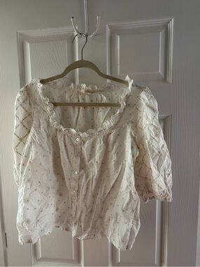 Sezane Kelia Shirt - Cream Daisy Embroidery Women's Cream Peasant Blouse